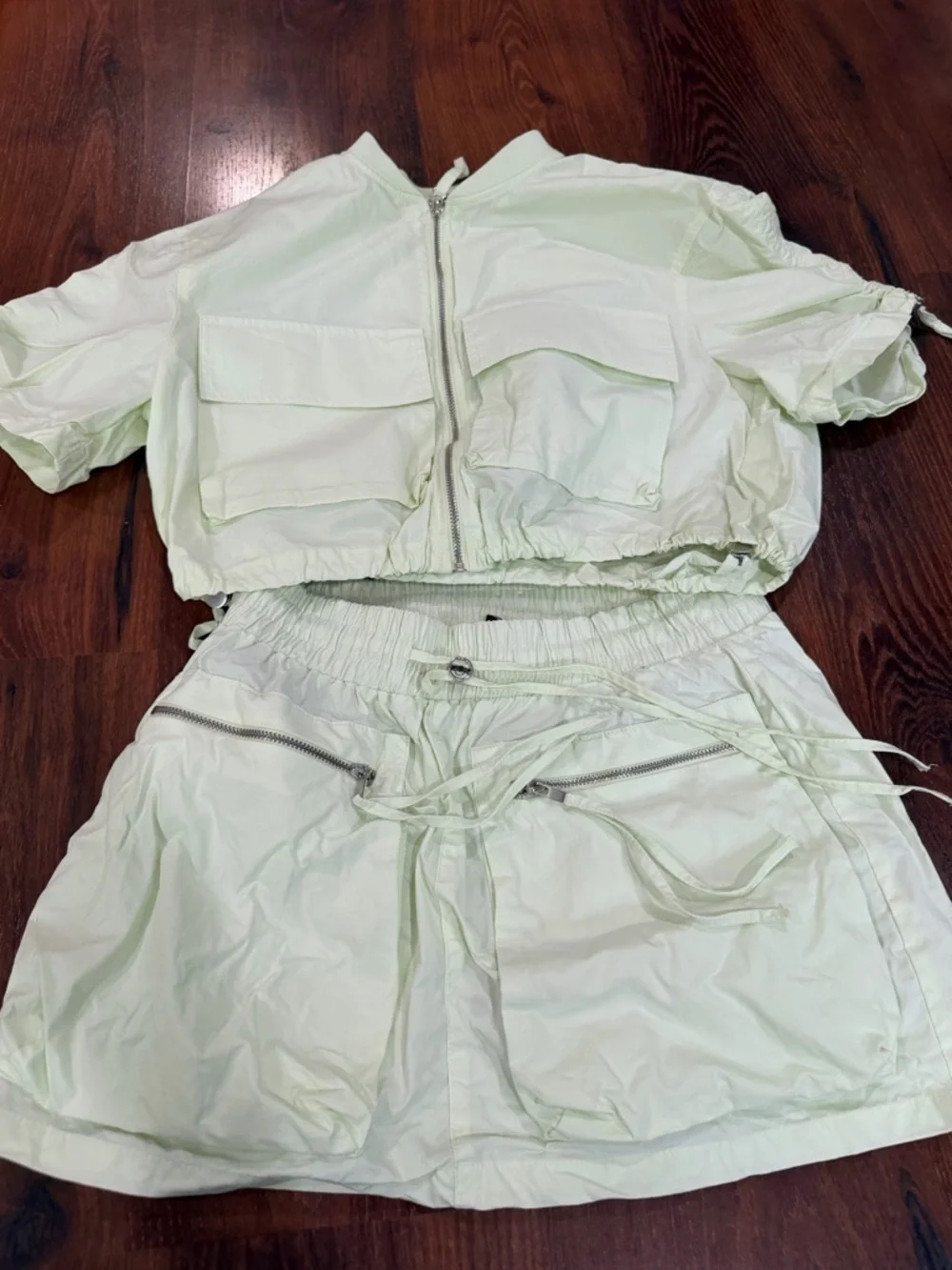ZARA 2 PC MINI SKIRT Sz S AND CROPTOP jacket Sz XS light green color